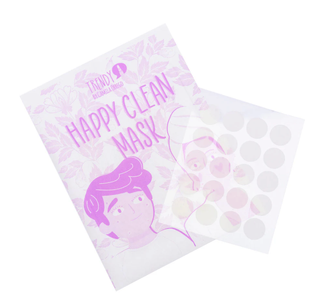 SOBRE MASCARILLA STICKERS PARA ACNE HAPPY CLEAN TRENDY Ref HC16 - Glow Beauty Distribuidores Milagros
