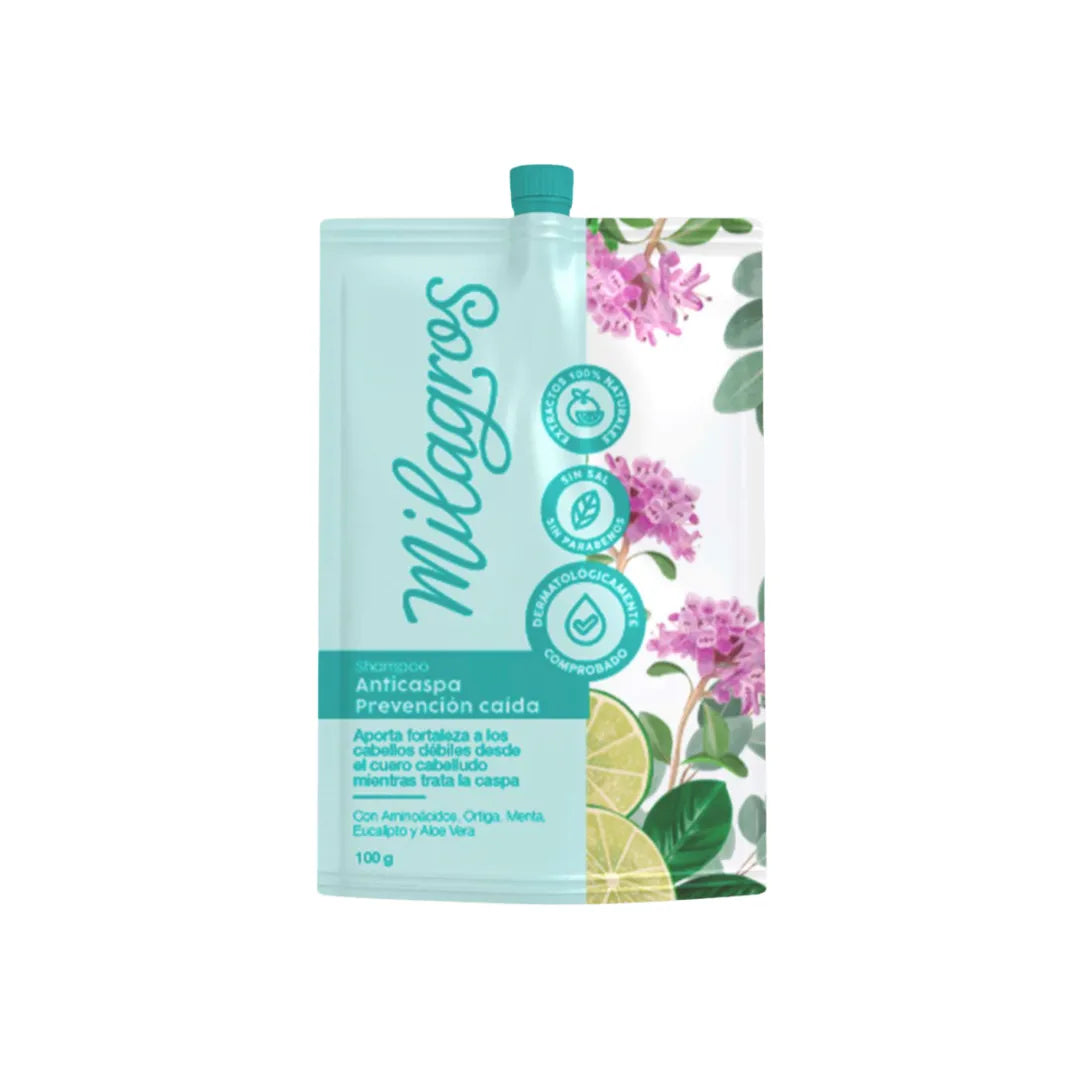 Doypack Shampo Anticaspa Prevencion Caida 100Gr Viajero Milagros - Glow Beauty Distribuidores Milagros