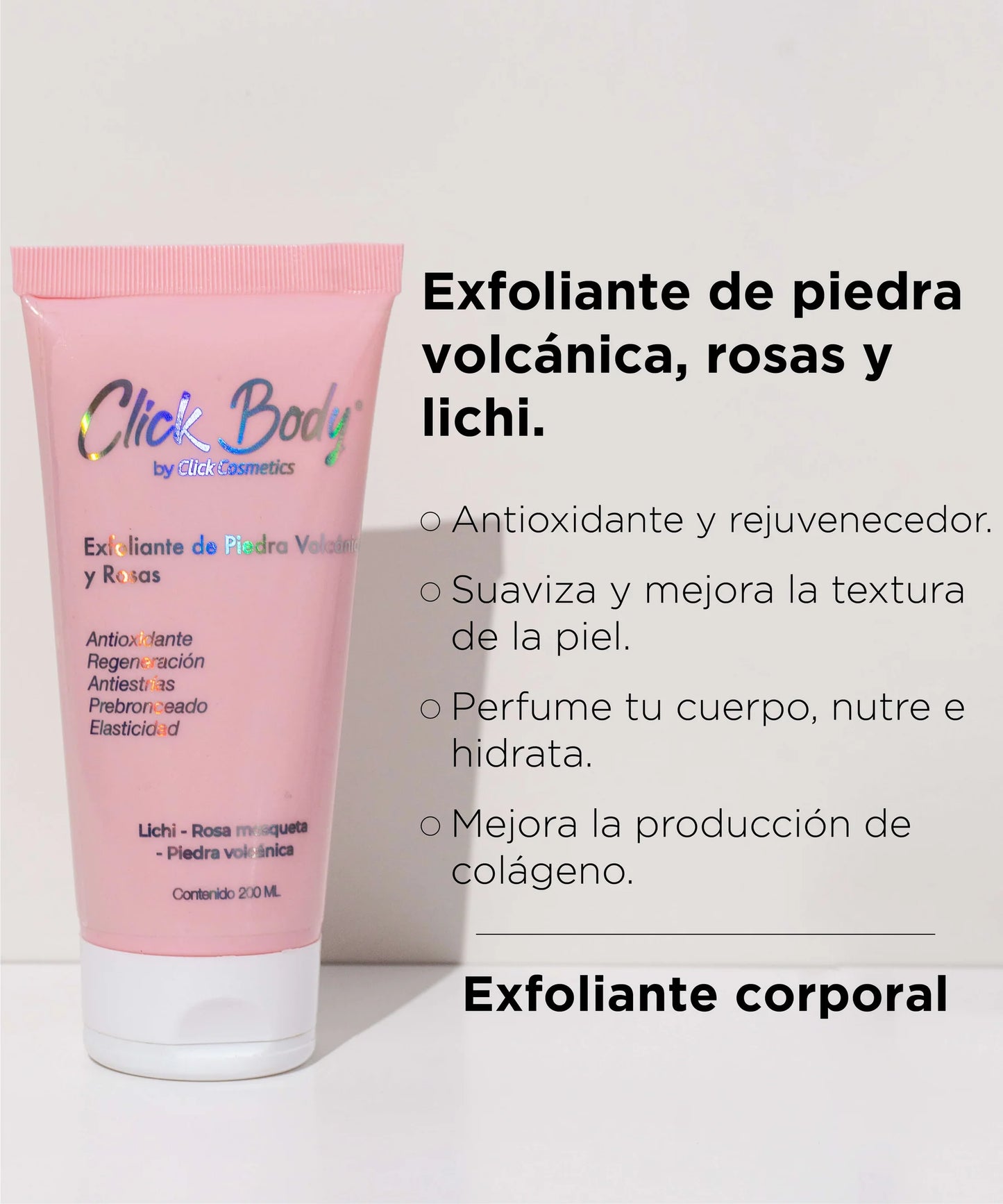 Exfoliante Corporal de Piedra Volcánica y Rosas Click Body 200 ml