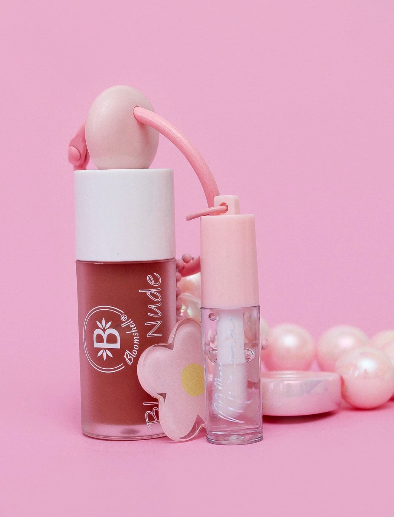 Llavero Duo nude con mini gloss hidratante Bloomshell
